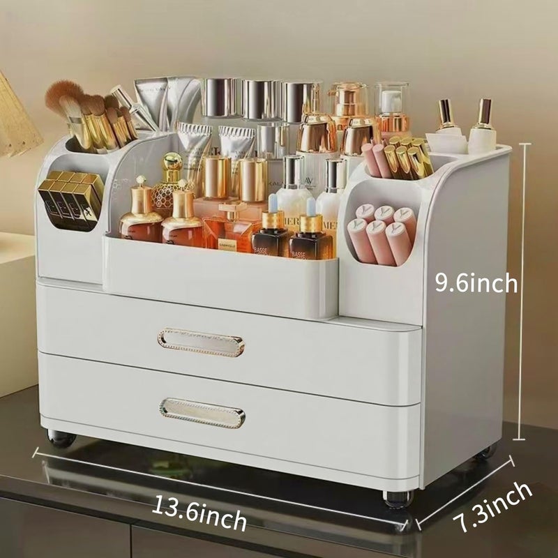 Heaime Makeup Organizer with Drawers for Vanity,Bathroom Countertop Organizer with Brushes Holder,Skincare Storage Organizer,Perfect Cosmetic Display Case for Skincare,Lipstick and Beauty Essential - Image 2